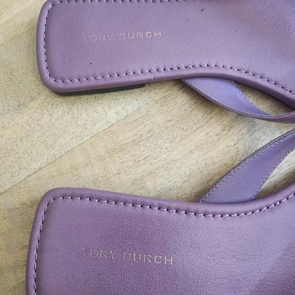 Tory Burch Sandals Shoes Womens Size 6.5M Purple Leather Thong Flip Flop Logo